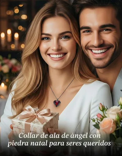 Vista 2 de CDE Angel Wings Heart Birthstone Pendant Necklace Gift for Women Negro-01&07-Piedra natal roja rubí