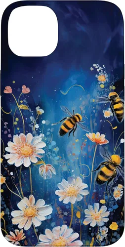 Vista 15 de Bees and Wildflowers on Dark Blue Case for iPhone 17