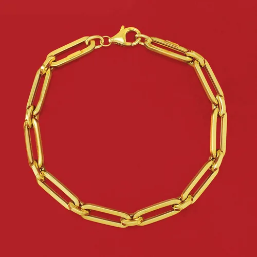 Vista 4 de Ross-Simons Italian 14kt Yellow Gold Alternating Paper Clip Link Bracelet
