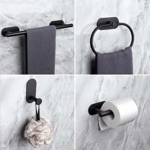 Vista 9 de JiGiU Toallero autoadhesivo para baño, incluye toallero de baño de 16 pulgadas, soporte para papel higiénico, anillo de toalla y 3 paquetes