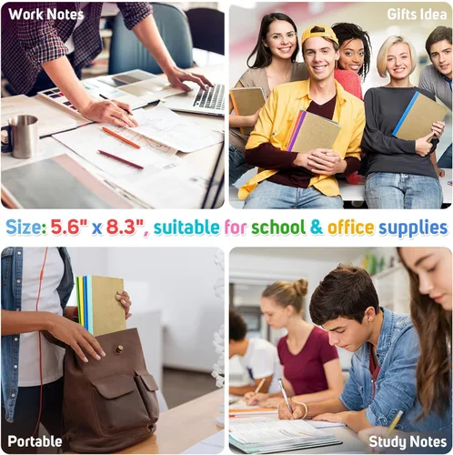 Vista 6 de Cuadernos de composición para la escuela, paquete de 36 diarios con 36 calcomanías motivacionales, 60 páginas con rayas universitarias