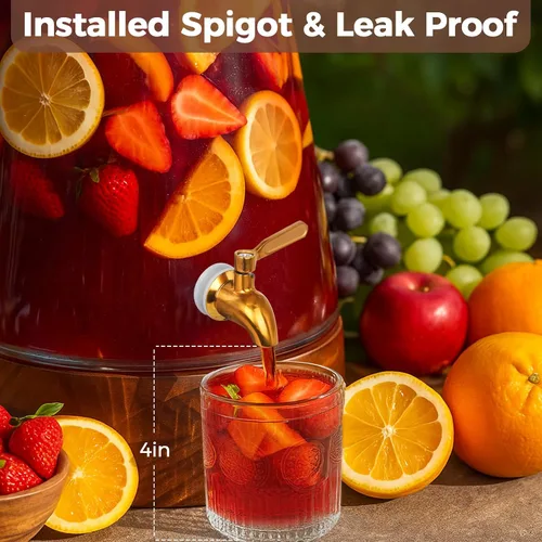 Vista 3 de Dispensador de bebidas de vidrio para fiestas, dispensador grande de bebidas de 1.72 galones con soporte dispensadores de jugo con jarra de espita
