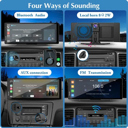Vista 3 de Carpuride Carplay inalámbrico portátil 4K W903 y Android Auto con cámara de salpicadero, pantalla HD IPS de 9.3 pulgadas, cámara frontal 4K