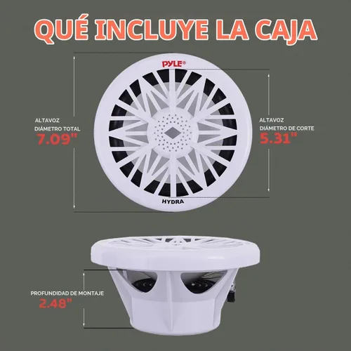 Vista 3 de Pyle PLMRW8 - Subwoofer de audio marino para exteriores de 8 pulgadas, altavoz de graves impermeable blanco de 400 vatios para sistema de sonido