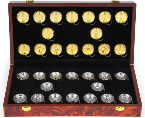 Vista 8 de Juego de ajedrez y damas de metal 2 en 1 para adultos y niños - Juegos de ajedrez de viaje de lujo de madera plegable con almacenamiento - Juego