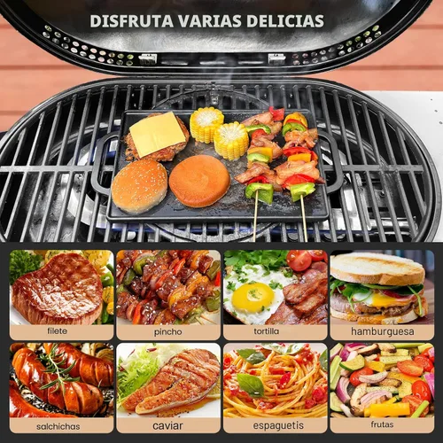 Vista 5 de GGC Parrilla reversible de hierro fundido, sartén de doble cara perfecta para parrillas de gas y estufas, 13 x 8.25 pulgadas rectangular