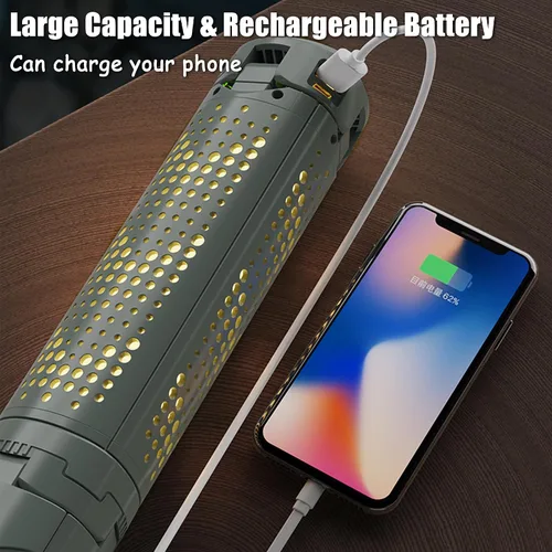 Vista 4 de Luces de campamento recargables con soporte, luces de trabajo telescópicas inalámbricas con 3 cabezales de lámpara LED, linterna de trípode