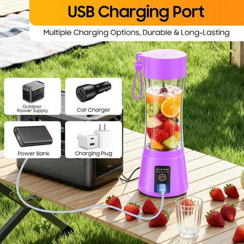 Vista 8 de Licuadora portátil inalámbrica de tamaño personal, licuadora de 12 onzas para batidos y batidos con taza de jugo de viaje sin BPA, 6 cuchillas