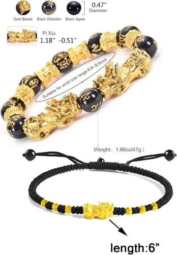 Vista 6 de choice of all 4 pulseras de riqueza de obsidiana negra Feng Shui Pi Xiu Good Luck Wealthy Bracelet para mujer, Cuerda, otro