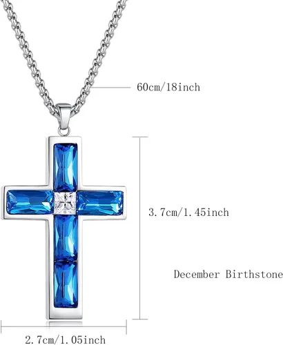 Vista 16 de Collar de cruz para hombre, piedras preciosas de color piedra natal de circonita cúbica, collar de acero inoxidable para hombre, cadena de 24