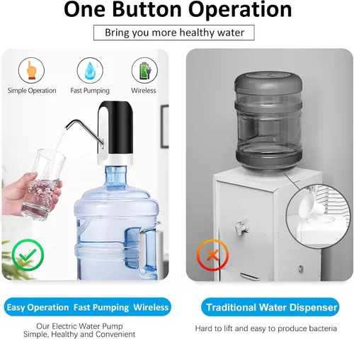 Vista 2 de Bomba de agua universal para botella de 5 galones, dispensador de agua eléctrico, bomba de agua automática portátil con interruptor y carga USB
