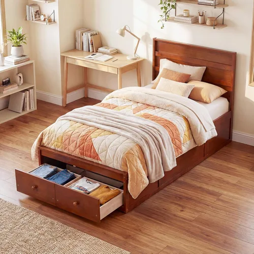 Vista 13 de KOMFOTT Cama individual con 2 cajones, cama de almacenamiento individual con soporte de listones sólidos, cabecera y estribo, marco de cama de Gris