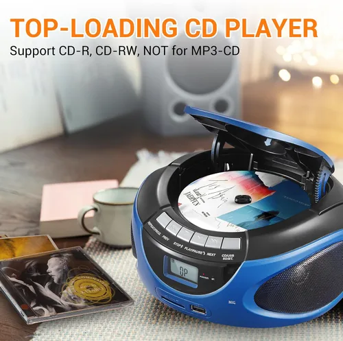 Vista 6 de Gelielim Reproductor de CD Boombox portátil, reproductores de CD de carga superior para el hogar con Bluetooth, radio estéreo AM FM, compatible