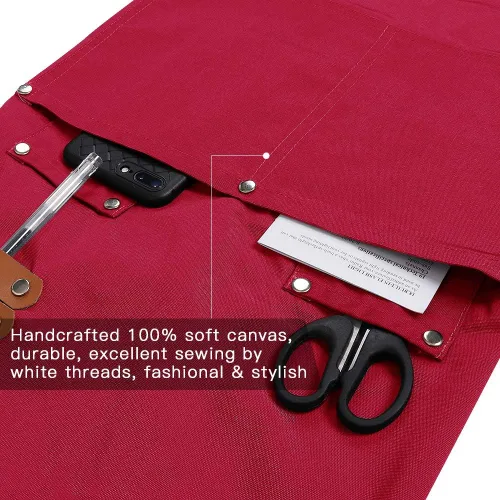 Vista 6 de Delantal de chef, delantal cruzado para hombres y mujeres con correas ajustables y bolsillos grandes, de lona, M - 2EG.