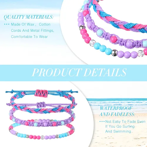 Vista 3 de WILLBOND 24 pulseras trenzadas de la amistad elásticas, apilables, pulseras de cuerda tejida con cuentas ajustables, cuerda ondulada, joyería