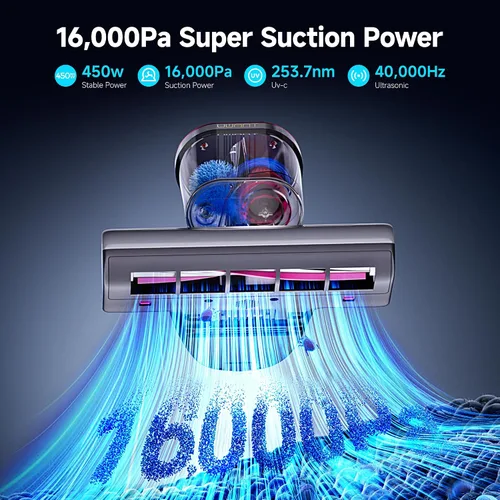 Vista 3 de uwant 16Kpa Mattress Vacuum Cleaner 450W Powerful Bed Vacuum Set of 1 Grey-rose