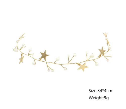 Vista 6 de Juego de aretes con diadema de perlas y lentejuelas, accesorios dorados para el cabello, borla y estrella, joyería para ella, regalo para mujeres