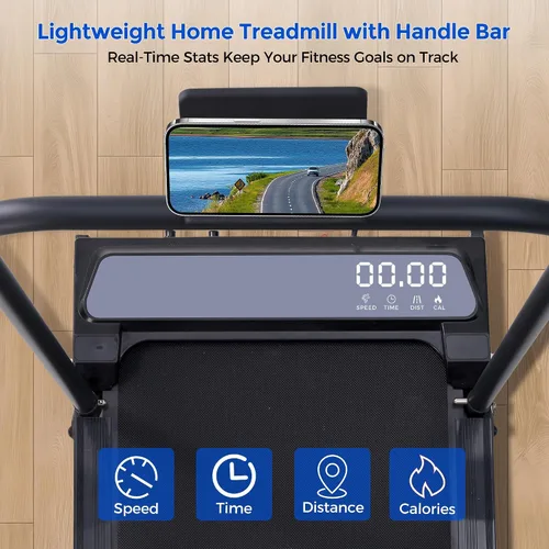 Vista 2 de Compact Treadmills for Home, 3.0HP Portable Walking Pad Treadmill with Incline, 0.6-7.6MPH Electric Walking Pad Treadmill with Handle Bar, Mini
