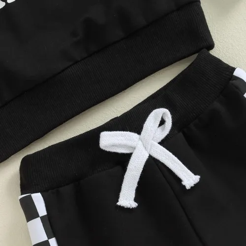 Vista 6 de Sudadera de rugby con letras bordadas para bebé y niño, con cintura elástica, ropa para bebés