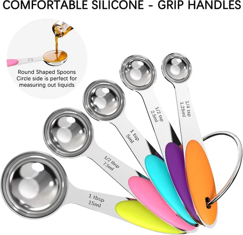 Vista 4 de TILUCK Juego de tazas y cucharas medidoras, acero inoxidable, utensilios de cocina para cocinar y hornear (10)