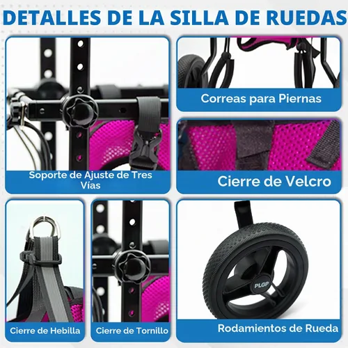 Vista 8 de Silla de ruedas para perros para patas traseras, carrito para silla de ruedas para perros, sillas de ruedas para perros y gatos con patas traseras