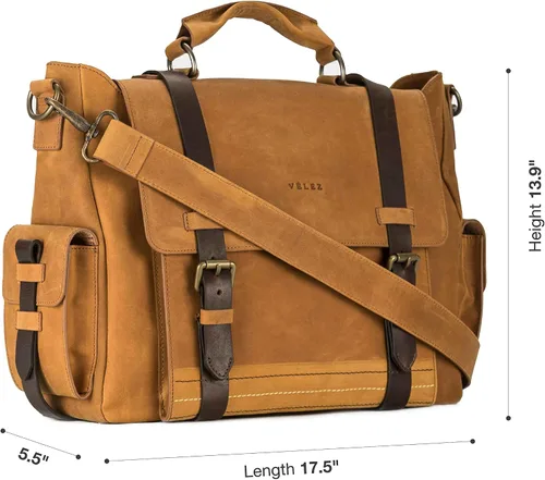 Vista 3 de VELEZ Full Grain Leather Messenger Bag for Men - 15" Black Laptop Briefcase
