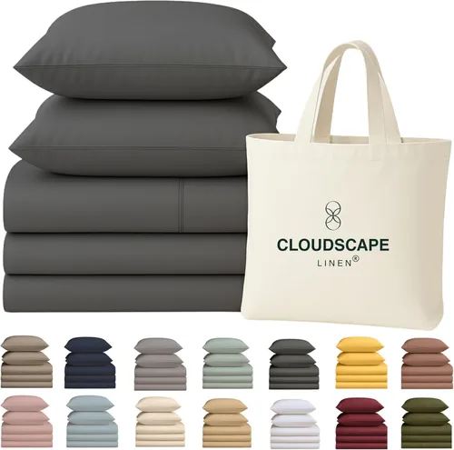 Vista 55 de Cloud Scape Linen - Juego de sábanas de 100% algodón egipcio, tamaño individual, juego de ropa de cama de lujo de 3 piezas, 400 hilos, calidad