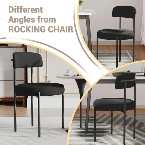 Vista 7 de COCO DESIGN Juego de 2 sillas de comedor negras, modernas y cómodas sillas de comedor Boucle con respaldo curvo, silla de comedor tapizada de sherpa