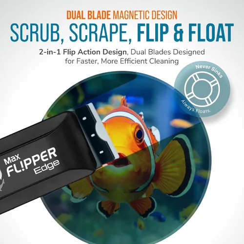 Vista 2 de FLIPPER EDGE MAX - Limpiador magnético 2 en 1 para tanques de vidrio y acrílico de hasta 1 pulgada (0.945 in) de grosor, diseño de doble hoja