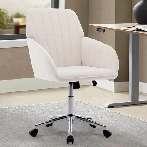 Vista 12 de Silla moderna de oficina en casa, cómoda silla de escritorio de terciopelo, silla de tocador de maquillaje con ruedas, silla giratoria ajustable