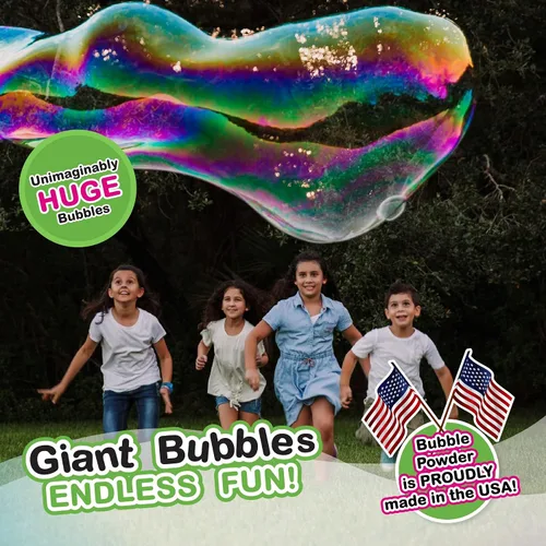 Vista 3 de WOWmazing Kit de polvo de burbujas gigantes: incluye varita de burbujas grande y 3 paquetes de polvo de burbujas grandes (hace 3 galones) Juguete