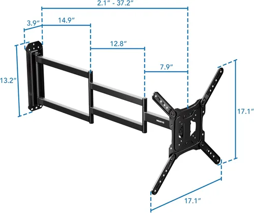 Vista 8 de Mount-It - Soporte de pared para TV de movimiento completo, brazo largo de 37.2 pulgadas de extensión Articulating Swivel Tilt, Steel, Single