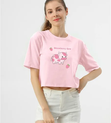 Vista 4 de KEEVICI Lindas camisetas con estampado de vaca de fresa para niñas