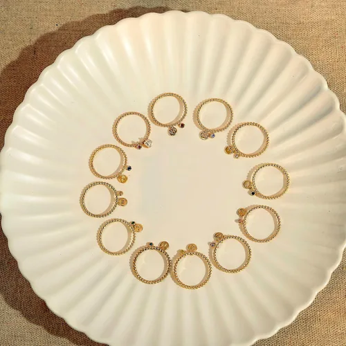 Vista 6 de GEMOUR IM - Anillo de cadena de bola con circonita cúbica de corte redondo chapado en oro