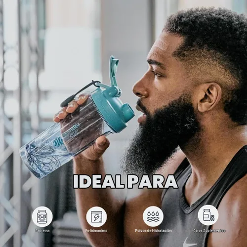 Vista 5 de BlenderBottle - Botella agitadora Pro Series perfecta para batidos de proteínas y preentrenamiento, 32 onzas, azul ceruleo
