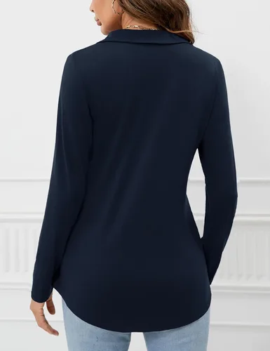 Vista 3 de Kistore Womens Long Sleeve Golf Polo Shirts V Neck Lapel Collared Tunic Blouses Loose Casual Breathes Work Tops