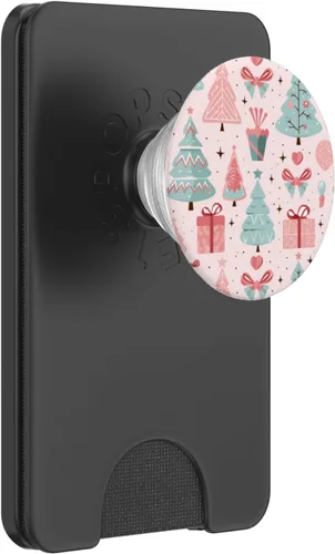 Vista 7 de PopSockets estándar con diseño de árbol de Navidad rosa pastel y verde salvia