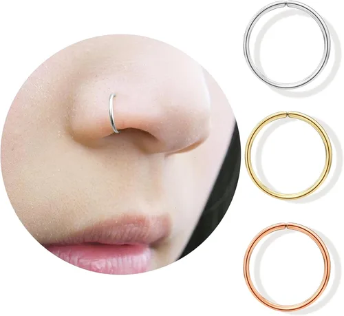 Vista 53 de LUCKYJEWUS Small Thin Gold or Sterling Silver Nose Ring Hoop for Women, Tiny Nose Piercing jewelry