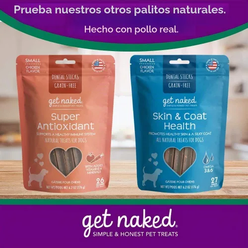 Vista 6 de Get Naked - Palillos dentales masticables para control de peso sin granos para perros pequeños, masticables y golosinas dentales naturales