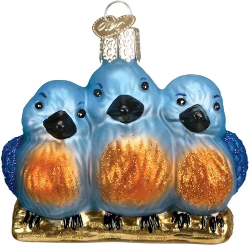 Vista 18 de Old World Christmas Adorno de cristal soplado de jilguero americano para árbol de Navidad, decoración navideña artesanal, colección de observadores