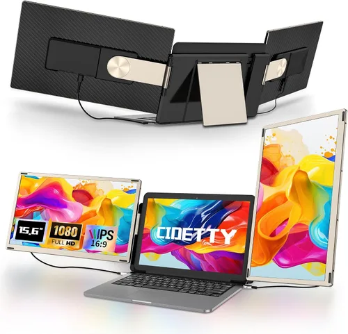 Vista 11 de Extensor de pantalla para portátil de 0.27 pulgadas, ultrafino, monitor portátil dual de 14 pulgadas FHD 1080P IPS, USB-C/HDMI Plug & Play pantalla