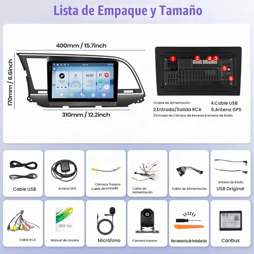 Vista 8 de 4+64 para Hyundai Elantra 2016 2017 2018 Android 15 Radio de coche inalámbrico Carplay Android Auto 9 pulgadas pantalla táctil
