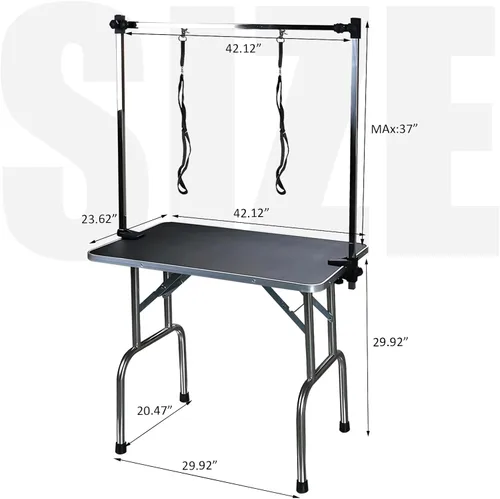 Vista 3 de Mesa de aseo profesional ajustable para mascotas, de 42 pulgadas, resistente, con brazo y bandeja de malla para perros y gatos, capacidad máxima