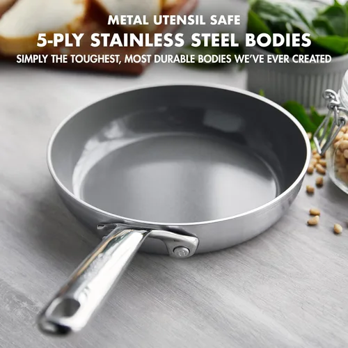 Vista 3 de GreenPan GP5 - Sartén antiadherente de cerámica saludable de 5 capas de acero inoxidable de 8 pulgadas, resistente a los arañazos, inducción, apta