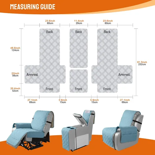 Vista 2 de VANSOFY Funda para Sofá de Dos Plazas Reclinable con Consola 100% Impermeable Fundas de Sofá Antideslizantes Funda de Sofá Reclinable Dividida Azuree