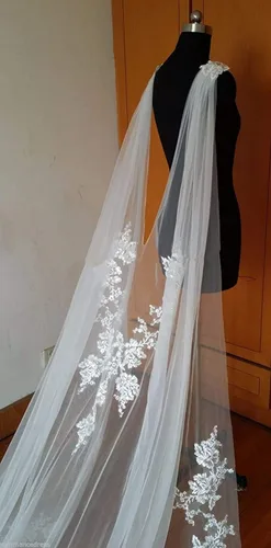 Vista 3 de Capas de boda con encaje para velos de novia, para novia, longitud catedral, capa de boda