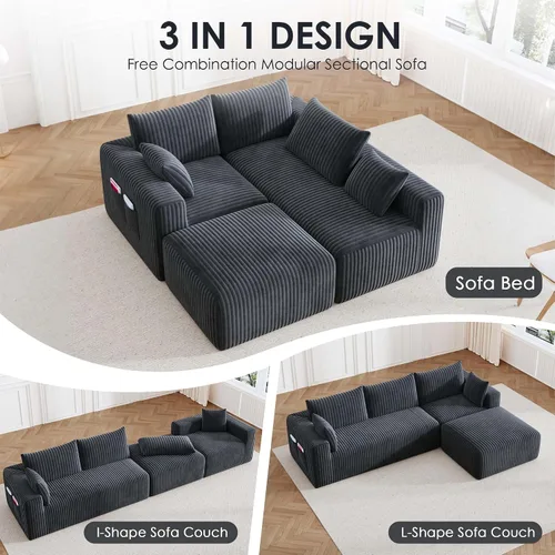 Vista 2 de Sofá modular modular de 108 pulgadas para sala de estar, sofá sin hueso en forma de L con diván de asiento profundo, no requiere montaje, sofá cama