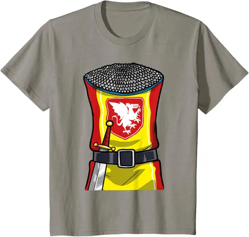 Vista 28 de Disfraz medieval de caballero de Halloween, camiseta para niños con espada de armadura, Negro, S