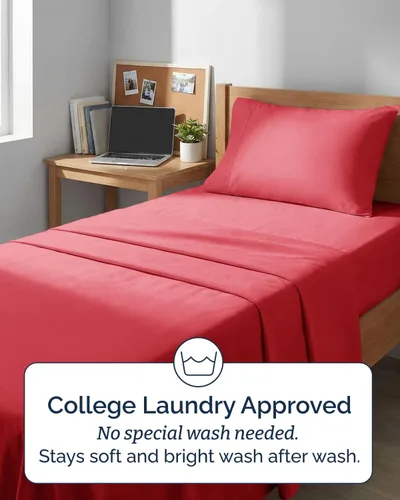 Vista 497 de Extra Deep Twin XL Sheet Set - 3 Piece College Dorm Room - White 01-Blanco