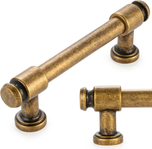 Vista 24 de KOOFIZO Tirador de gabinete con parte superior plana y redonda - Manija de tirador de mueble de latón antiguo (30 mm / 1.2 Pulgadas), paquete de 10